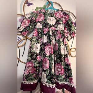Floral little girl Dress with Purple, black and Green Accents
